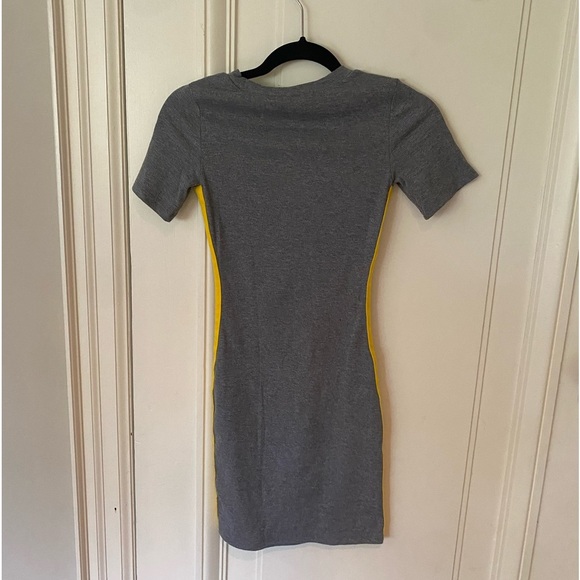 Grey T-Shirt Dress w/ Yellow/White Stripe on Side - Picture 6 of 7